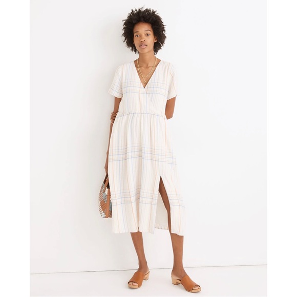Madewell Dresses & Skirts - NWT Madewell Linen-Blend Clara Midi Dress in Plaid Pastel